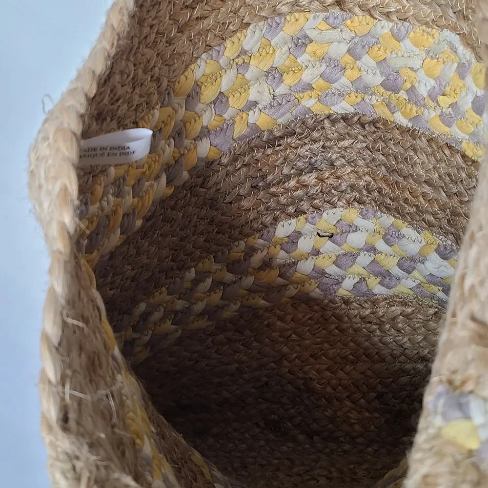 Sandra‎ Robert's Squared Rafia and Fabric Braided Woven Tote